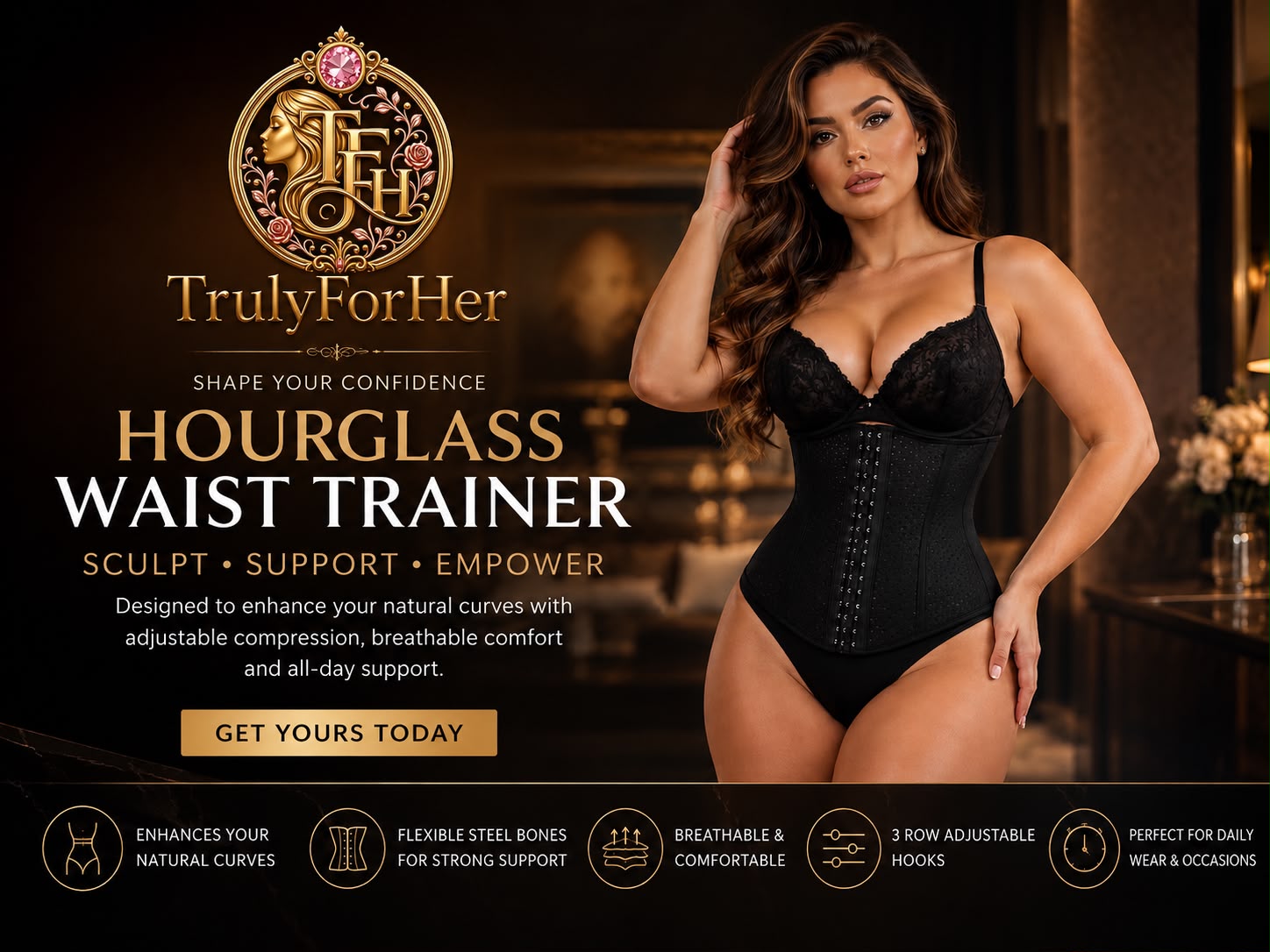 TrulyForHer Hourglass Waist Trainer — premium shaping, sculpt, support, empower